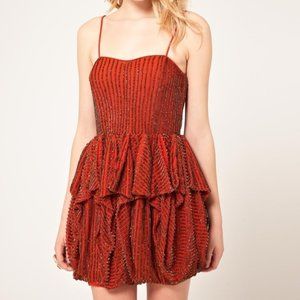 French Connection Red Orange Sequin Cocktail Dress